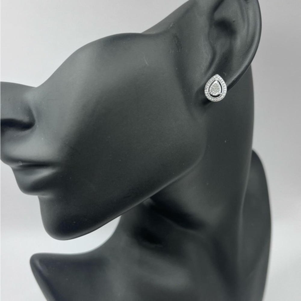 Pear Cut Natural Diamond Stud Earrings Sterling Silver